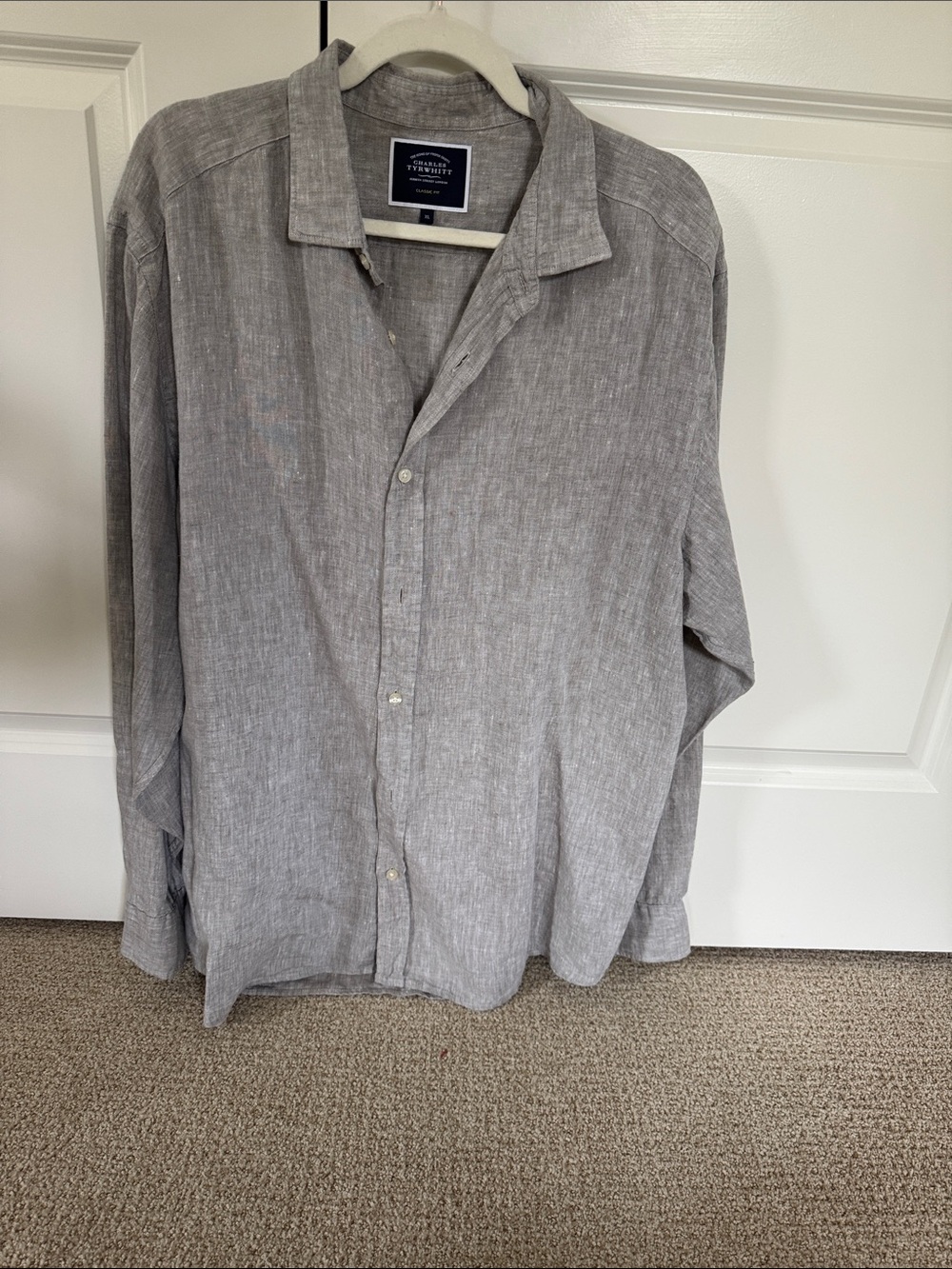 Charles Tyrwhitt Men's Greige Linen Button-Up Shirt - Classic Fit